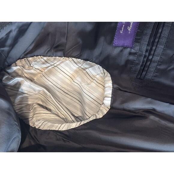 Ralph Lauren Blazer Black Hand Tailored Purple Label Stripe Suit Wool Jacket 41L - Picture 13 of 15